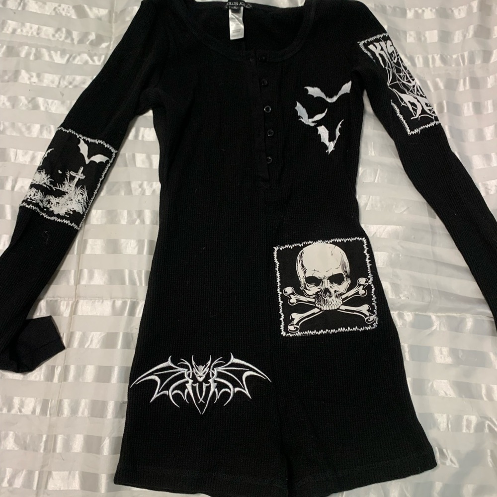 DOLLS KILL | Small “WICKED”  Patch Thermal Romper/Onesie